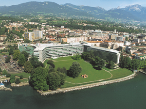 Aerial shot of Nestle Headquarters and Vevey