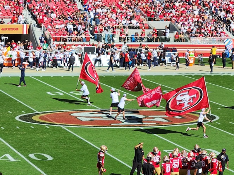 49ers Touchdown Celebration Flag bearers on Latino Cultural Heritage Month