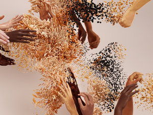 An artist’s illustration of artificial intelligence (AI). This image explores machine learning as a human-machine system, where AI has a symbiotic relationship with humans. It was created by Aurora Mititelu as part of the Visualising AI project launched by Google DeepMind.