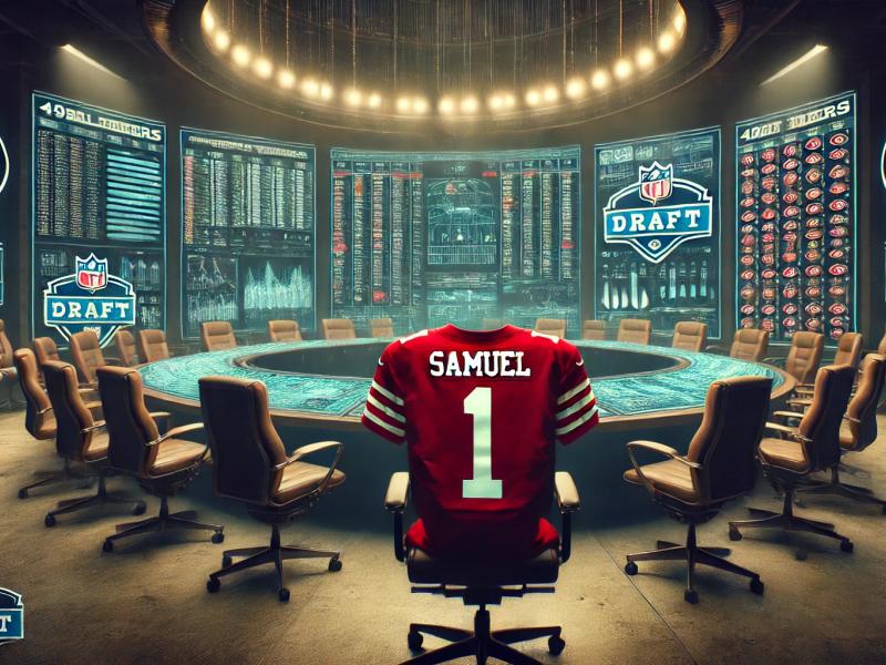 49ers draft image and Deebu Samuel's jersey