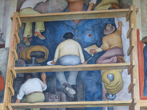 Making of a Fresco Showing the Building of a City mural by Diego Rivera at the San Francisco Art Istitute