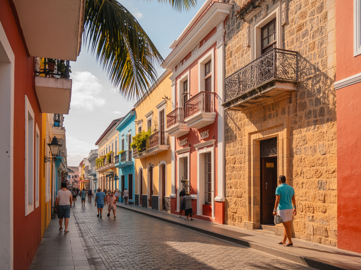 Calle colorida en la Zona Colonial de Santo Domingo.