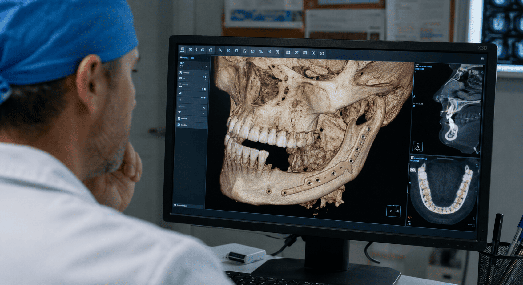 Planificación 3D de reconstrucción mandibular en cirugía maxilofacial.