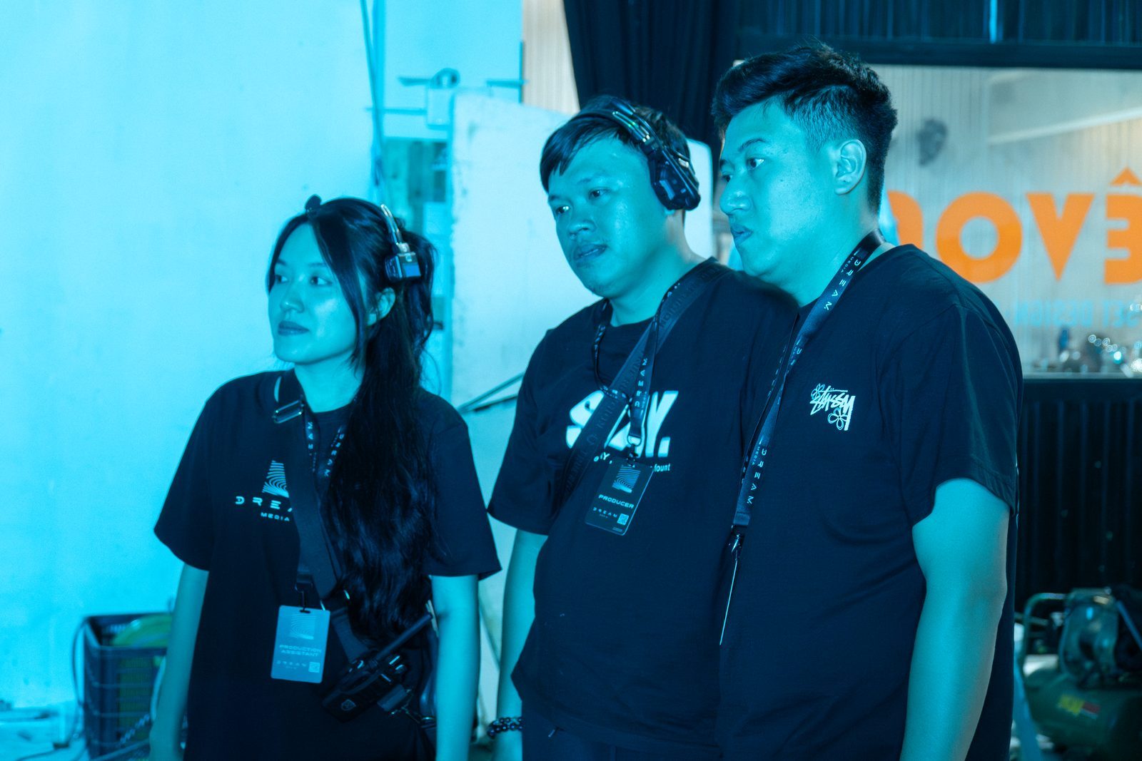 Vaseline, three under blue light
