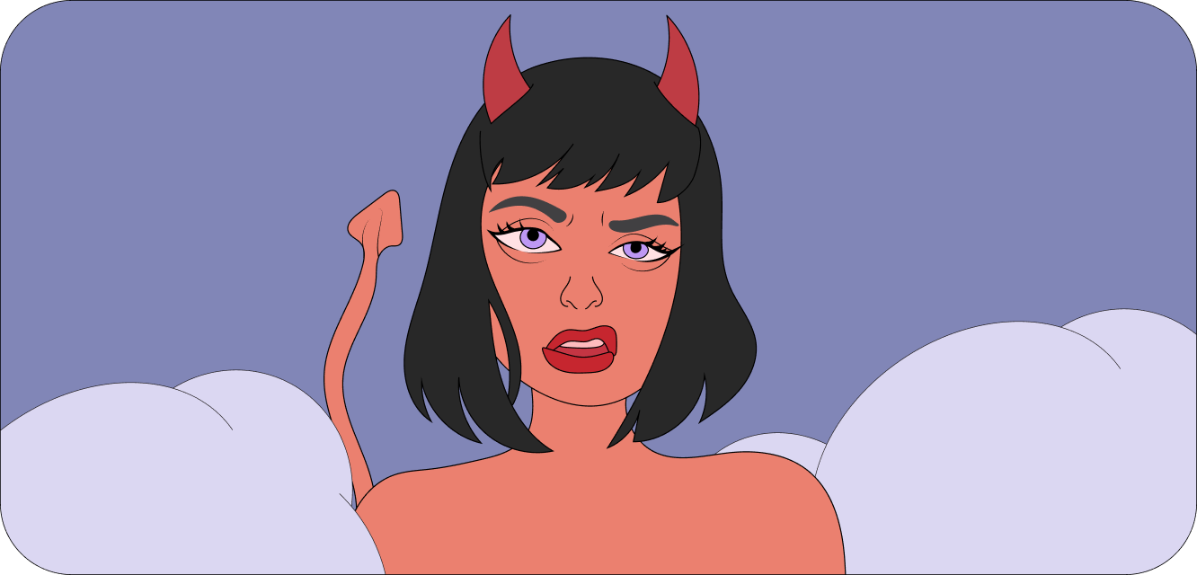 a woman with devilish appearance