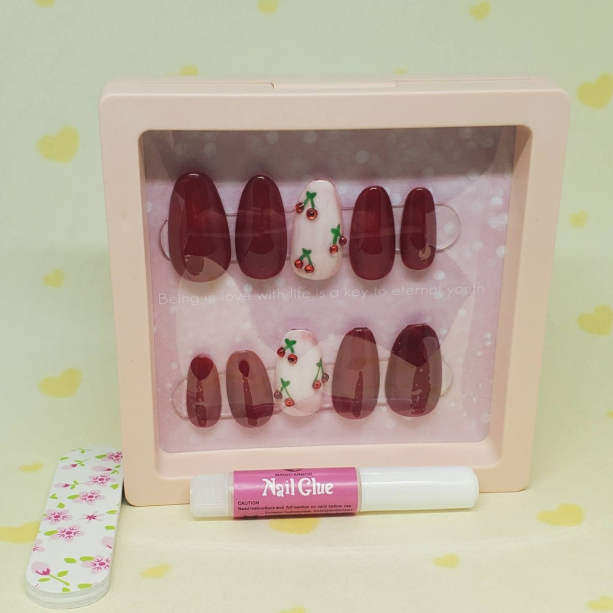 matte cherry press-on nails