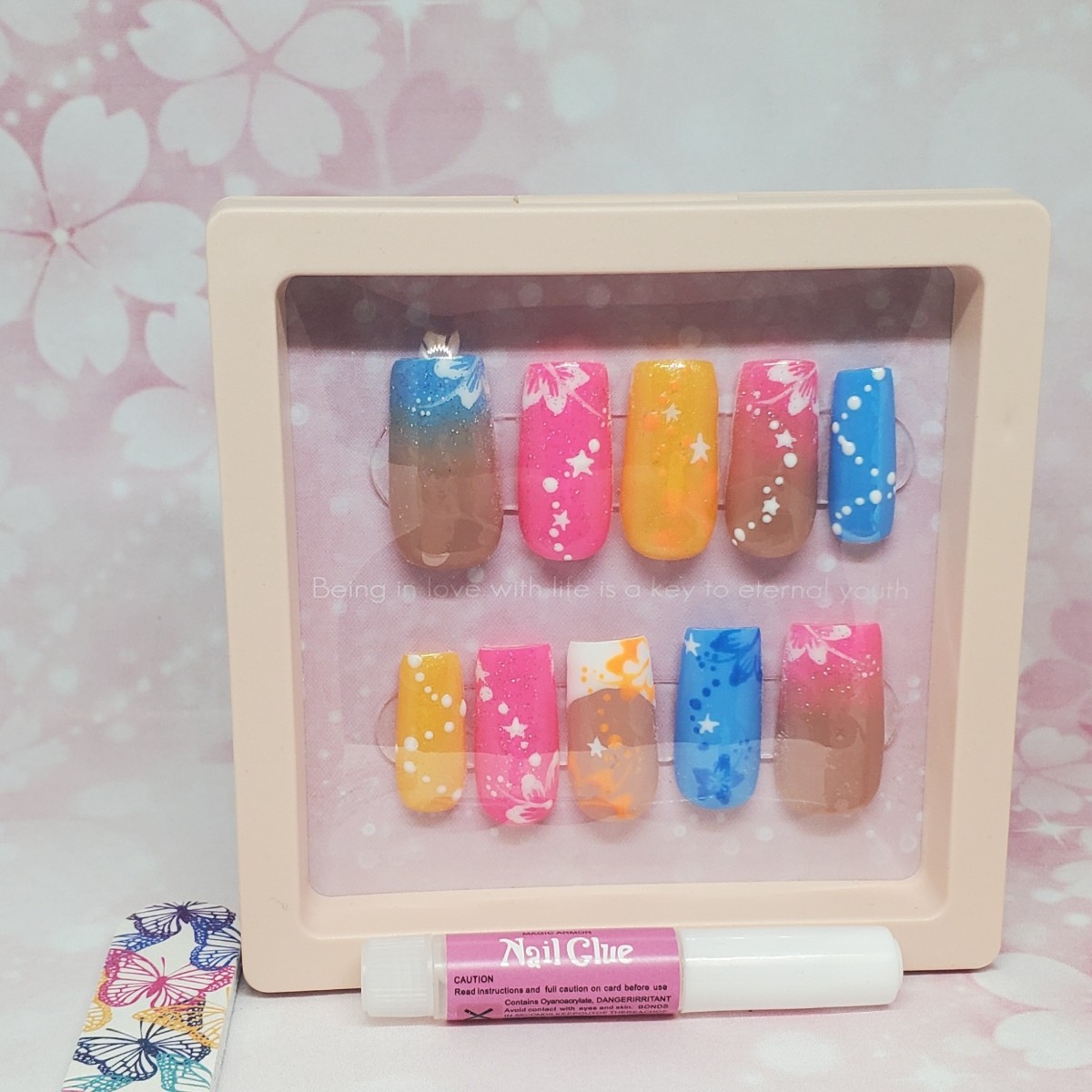 Beach flowers press-on nails