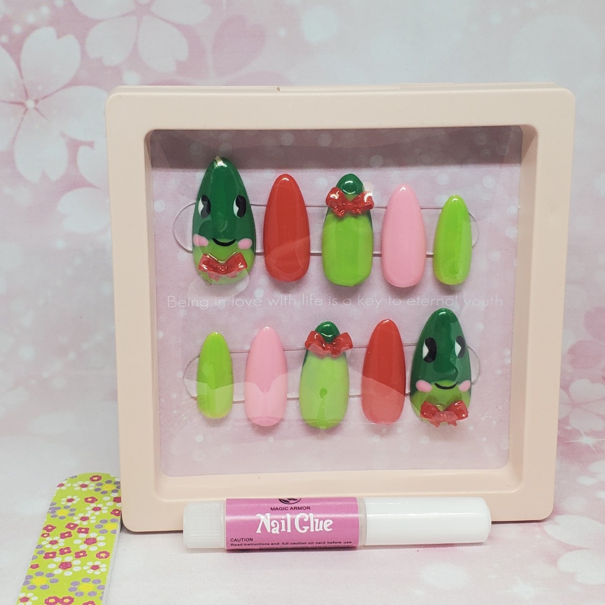 "The Amazing Digital Circus" themed Ribbit press-on nails