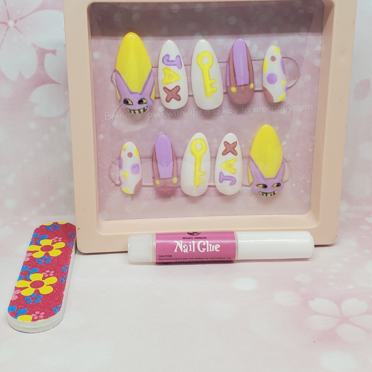 "The Amazing Digital Circus" themed Jax press-on nails