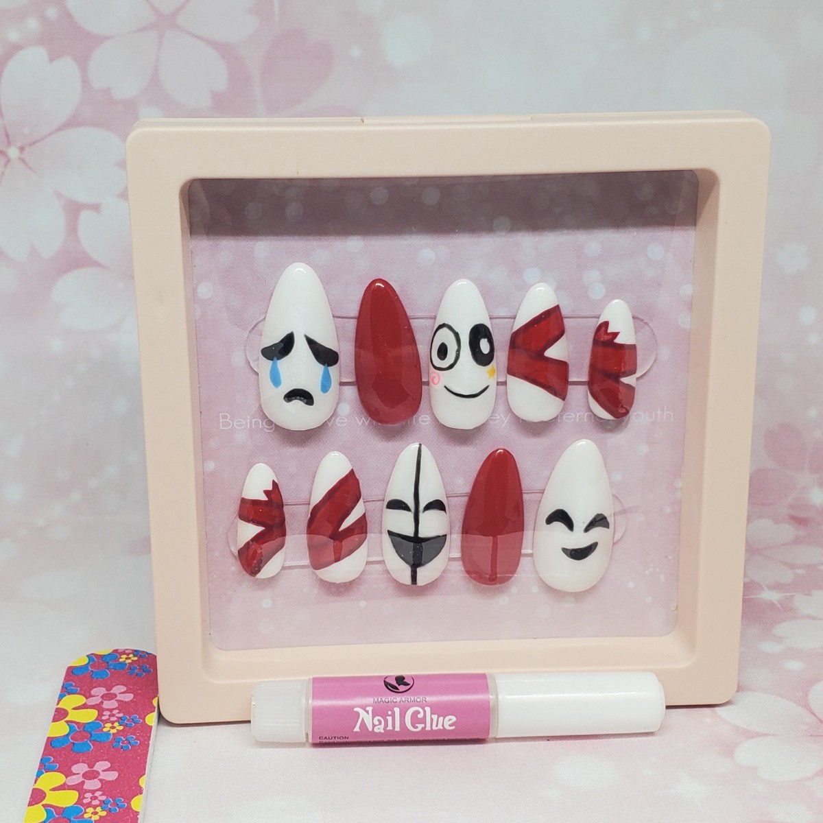 "The Amazing Digital Circus" themed gangle press-on nails