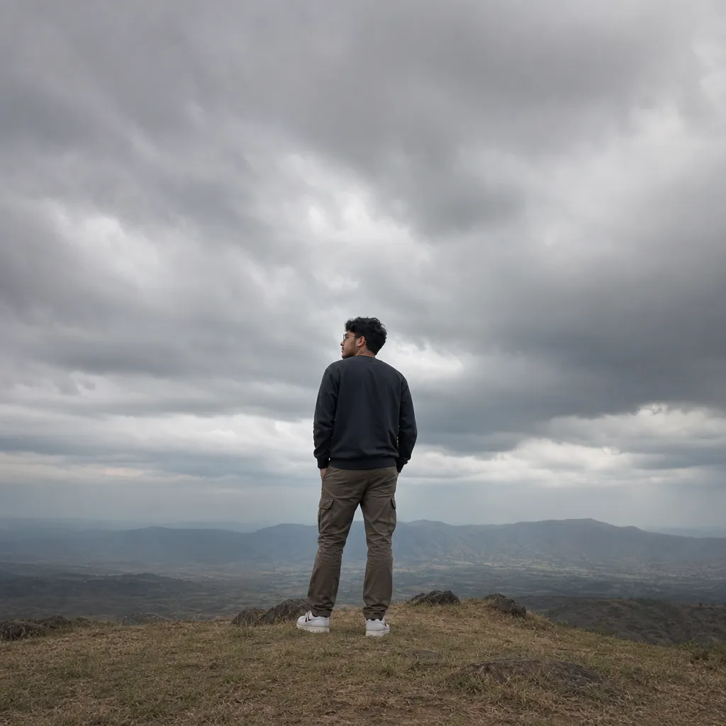 Sometimes acceptance feels vast and distant, like standing small beneath an endless, brooding sky—yet it shapes our quiet strength.