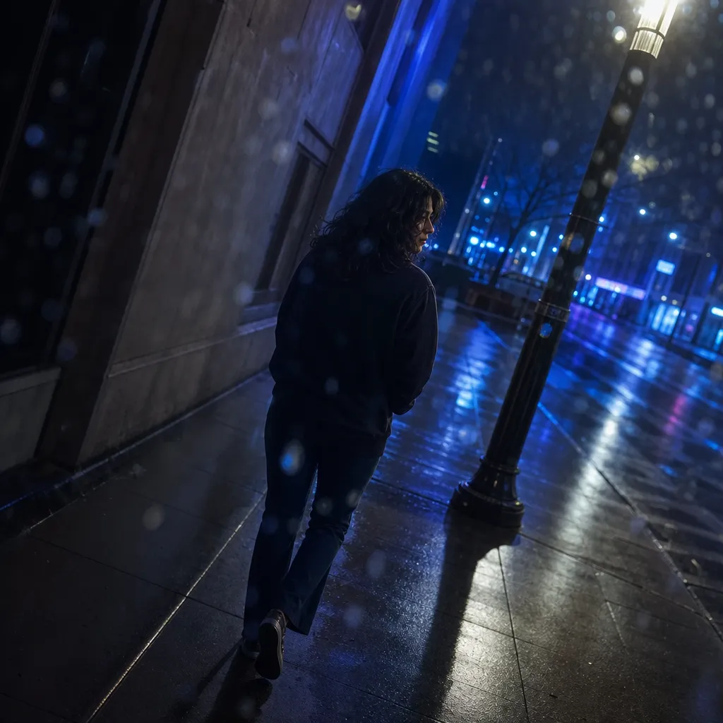 Addiction’s grip plays out in quiet corners, where city shadows stretch long and the night holds its cold vigil.