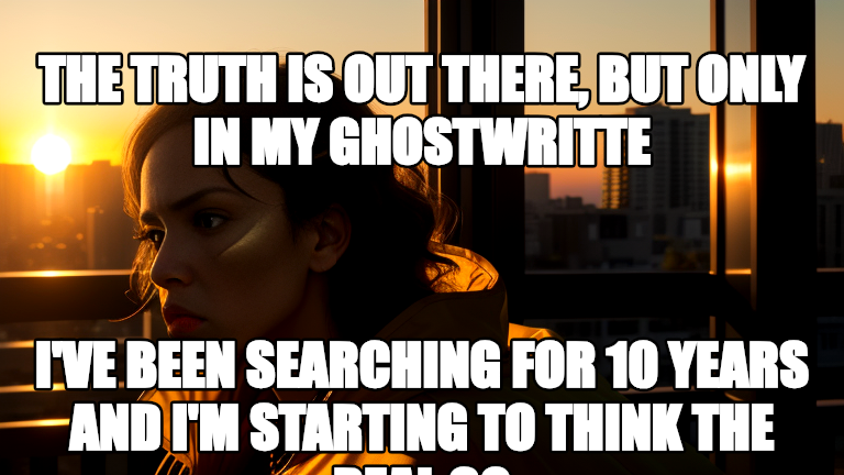 THE TRUTH IS OUT THERE, BUT ONLY IN MY GHOSTWRITTE / I'VE BEEN SEARCHING FOR 10 YEARS AND I'M STARTING TO THINK THE REAL