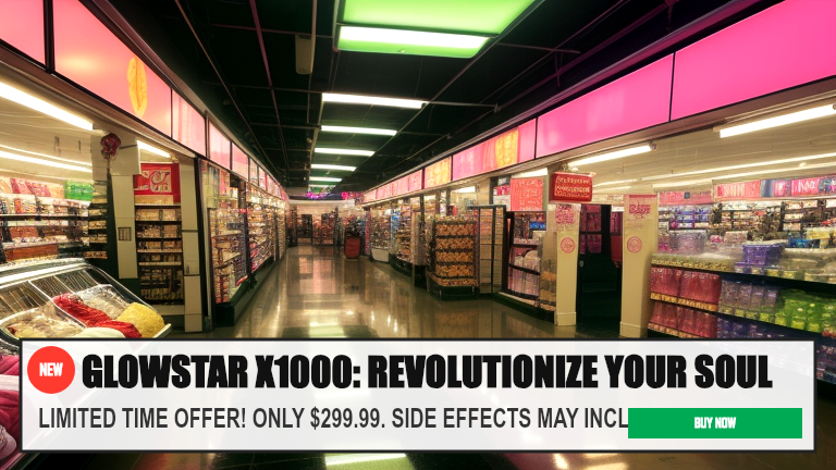 GLOWSTAR X1000: REVOLUTIONIZE YOUR SOUL WITH OUR P — LIMITED TIME OFFER! ONLY $299.99. SIDE EFFECTS MAY INCLUDE: EXISTEN
