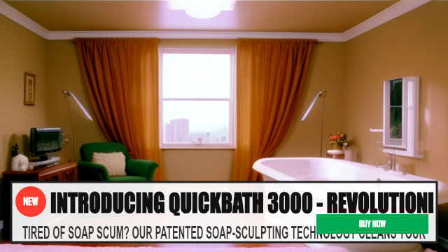 INTRODUCING QUICKBATH 3000 - REVOLUTIONIZE YOUR SH — TIRED OF SOAP SCUM? OUR PATENTED SOAP-SCULPTING TECHNOLOGY CLEANS Y