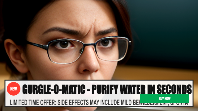 GURGLE-O-MATIC - PURIFY WATER IN SECONDS! ORDER NO — LIMITED TIME OFFER: SIDE EFFECTS MAY INCLUDE MILD BEWILDERMENT, SPO