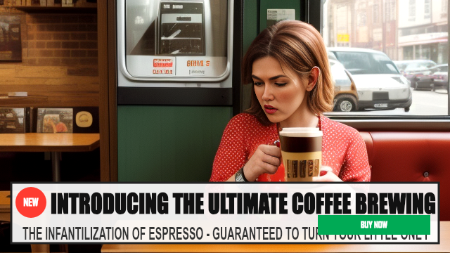 INTRODUCING THE ULTIMATE COFFEE BREWING EXPERIENCE — THE INFANTILIZATION OF ESPRESSO - GUARANTEED TO TURN YOUR LITTLE ON