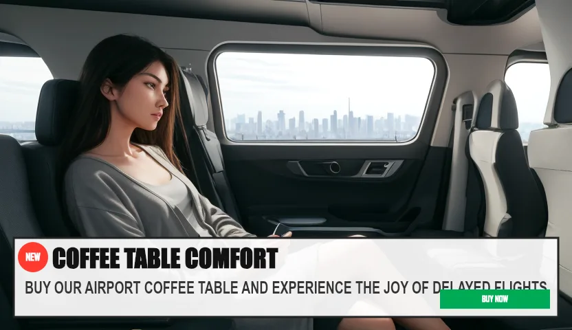 COFFEE TABLE COMFORT — BUY OUR AIRPORT COFFEE TABLE AND EXPERIENCE THE JOY OF DELAYED FLIGHTS. Original funny meme on Drift — endless humor feed.