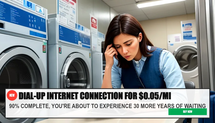 DIAL-UP INTERNET CONNECTION FOR $0.05/MIN — 90% COMPLETE, YOU'RE ABOUT TO EXPERIENCE 30 MORE YEARS OF WAITING. Original funny meme on Drift — endless humor feed.