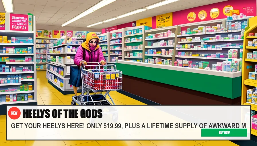 HEELYS OF THE GODS — GET YOUR HEELYS HERE! ONLY $19.99, PLUS A LIFETIME SUPPLY OF AWKWARD M. Original funny meme on Drift — endless humor feed.