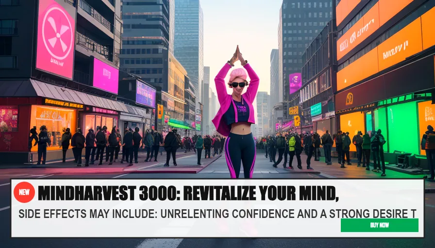 MINDHARVEST 3000: REVITALIZE YOUR MIND, ENERGIZE Y — SIDE EFFECTS MAY INCLUDE: UNRELENTING CONFIDENCE AND A STRONG DESIR. Original funny meme on Drift — endless humor feed.
