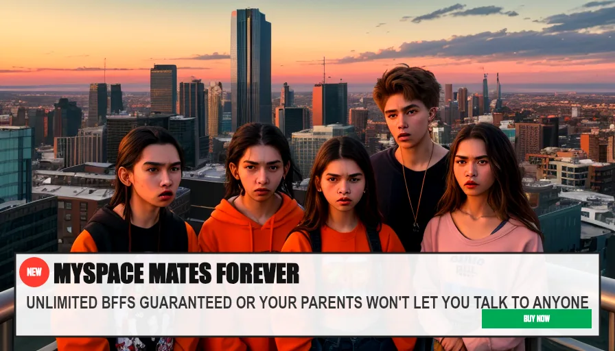MYSPACE MATES FOREVER — UNLIMITED BFFS GUARANTEED OR YOUR PARENTS WON'T LET YOU TALK TO ANYONE. Original funny meme on Drift — endless humor feed.