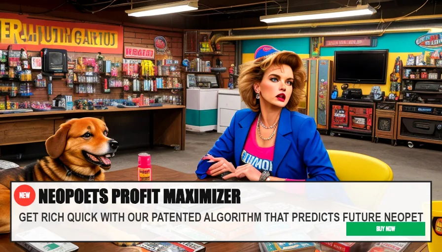 NEOPOETS PROFIT MAXIMIZER — GET RICH QUICK WITH OUR PATENTED ALGORITHM THAT PREDICTS FUTURE NEOPET. Original funny meme on Drift — endless humor feed.