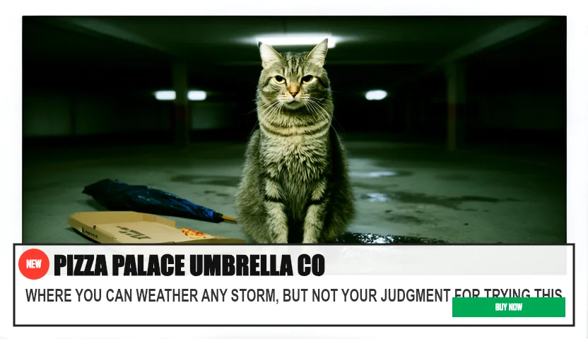 PIZZA PALACE UMBRELLA CO — WHERE YOU CAN WEATHER ANY STORM, BUT NOT YOUR JUDGMENT FOR TRYING THIS. Original funny meme on Drifter — endless humor feed.