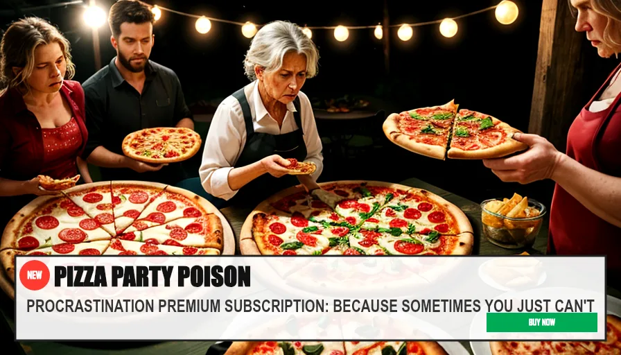 PIZZA PARTY POISON — PROCRASTINATION PREMIUM SUBSCRIPTION: BECAUSE SOMETIMES YOU JUST CAN'T. Original funny meme on Drift — endless humor feed.