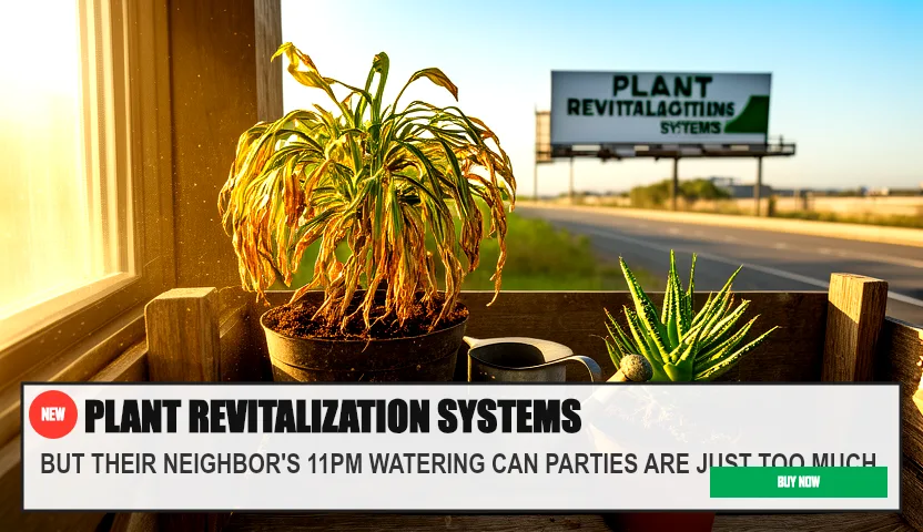 PLANT REVITALIZATION SYSTEMS — BUT THEIR NEIGHBOR'S 11PM WATERING CAN PARTIES ARE JUST TOO MUCH.. Original funny meme on Drift — endless humor feed.