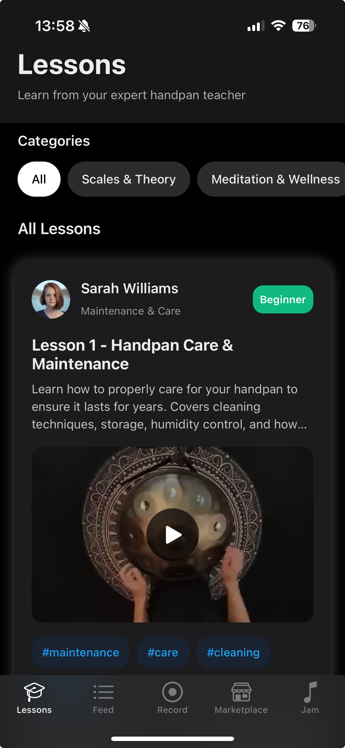 Handpan Teaching App - Lessons Interface