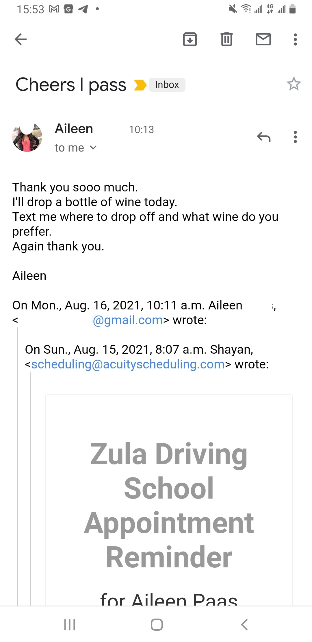 Student testimonial screenshot
