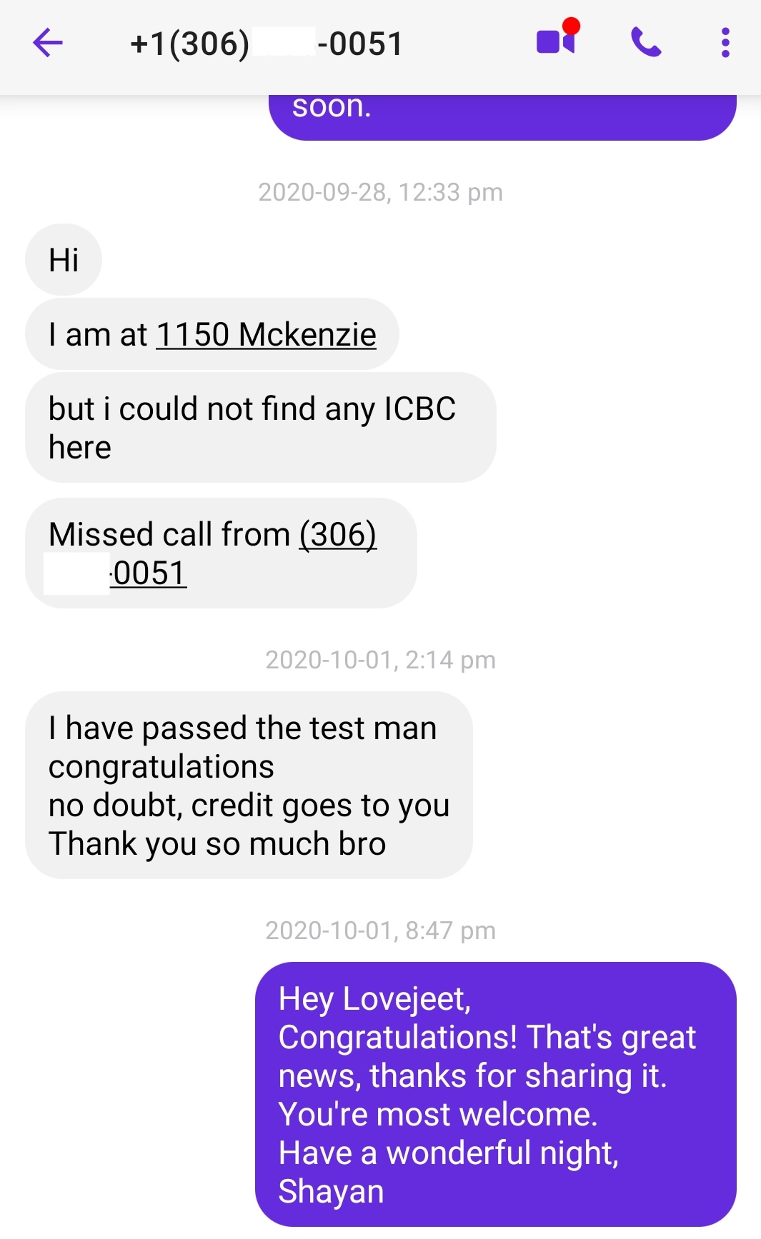 Student testimonial screenshot