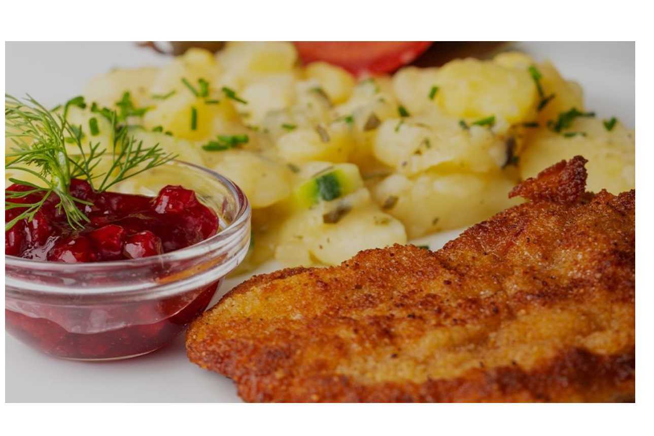 Hühnerschnitzel + Kartoffelsalat (A, C)