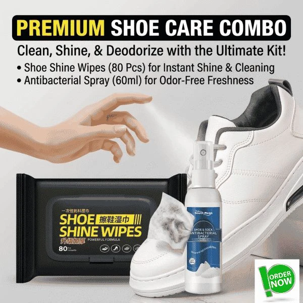 Shoe Shine Wipes (80 Pcs) and Antibactrial Spray (Combo Pack)