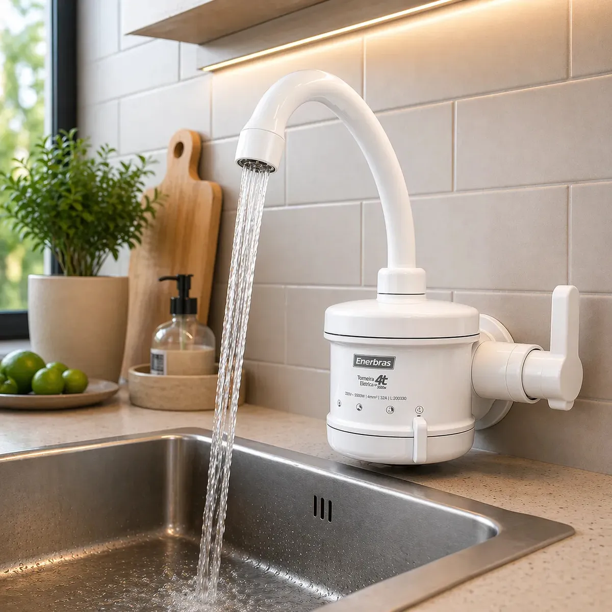 Torneira Parede Elétrica Cozinha 4 Temperaturas Acabamento Branco 220v 50/60hz 2
