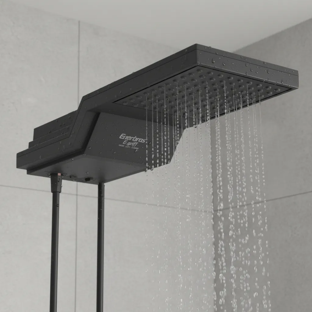Chuveiro Eletrônico E-griff 220v 7800w Preto Enerbras Ducha Quadrada Black 7,8kw 7.8 Kw