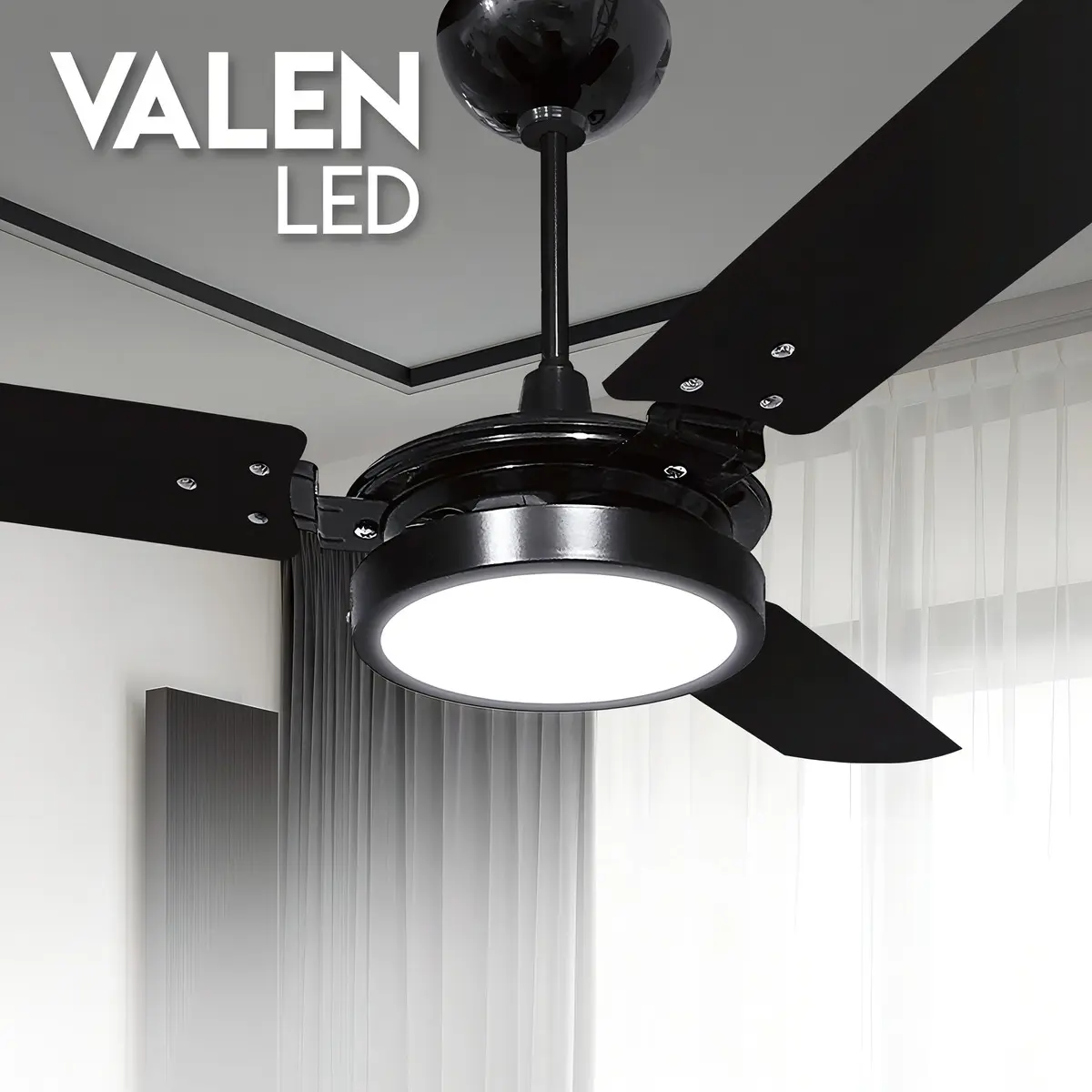 Ventilador De Teto Ventex Valen Led 3 Pás Mdf Preto 1.1m Diâmetro 1.1 M 220v 2
