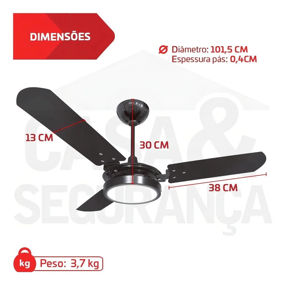 Ventilador De Teto Ventex Valen Led 3 Pás Mdf Preto 1.1m Diâmetro 1.1 M 220v 3