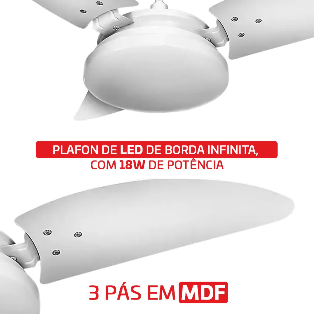 Ventilador De Teto Ventex Nina Branco 3 Pás Mdf Plafon Led 18w Silencioso 99 Cm 60hz 220v 5