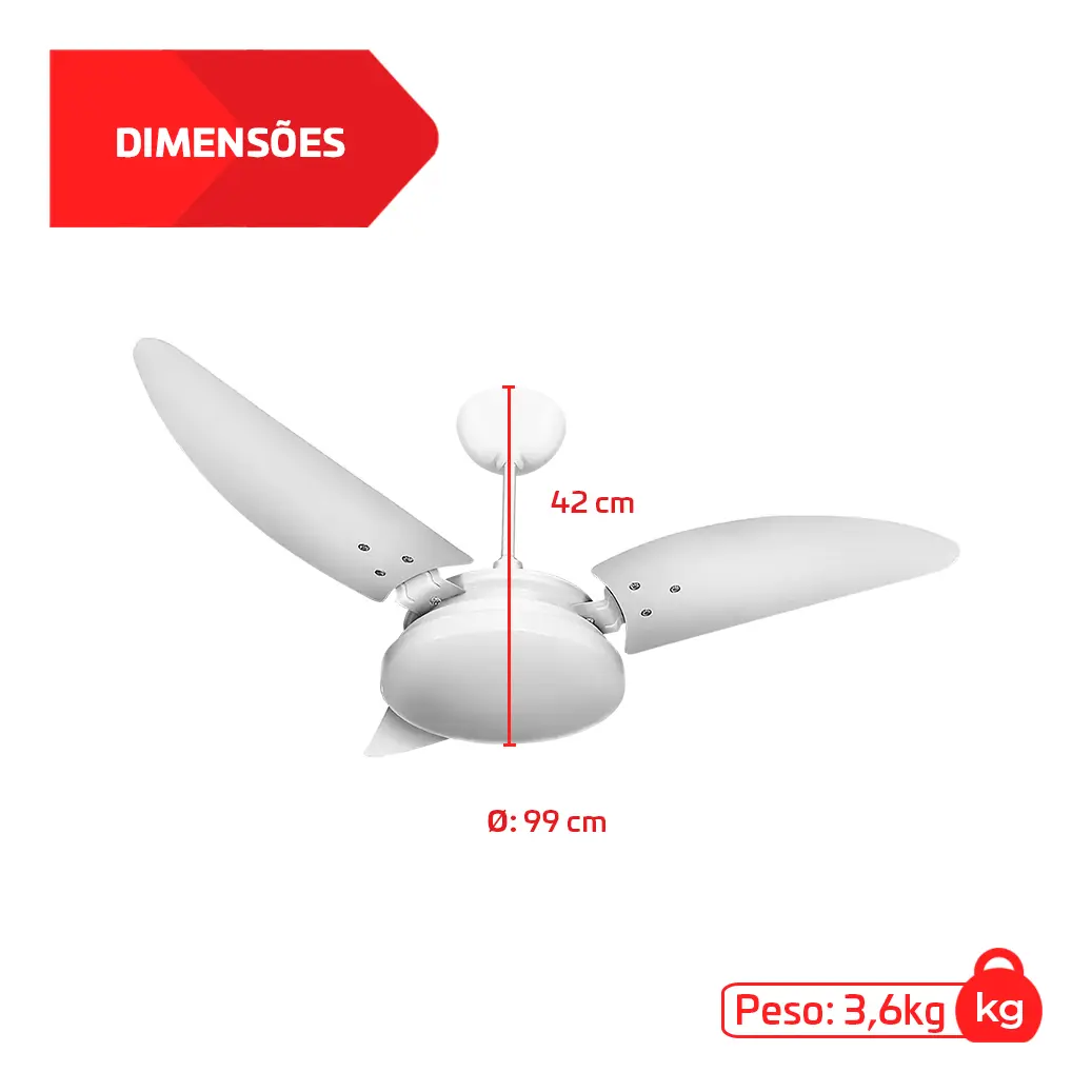 Ventilador De Teto Nina Plafon Led Borda Infinita 3 Pás Branco Ventex 99 Cm 60hz 127v 4