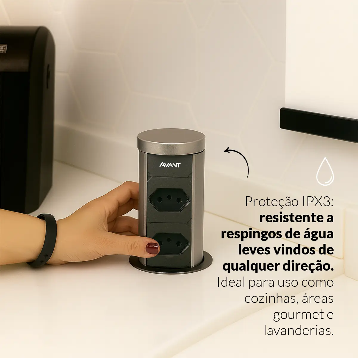 Torre 2 Tomadas Houdini Embutir Automática Prata Avant 3