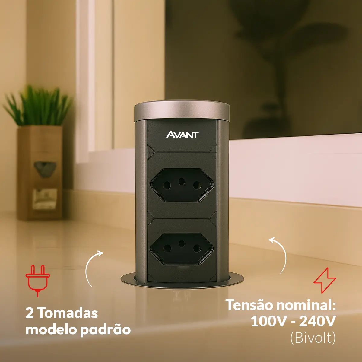 Torre 2 Tomadas Houdini Embutir Automática Prata Avant 5