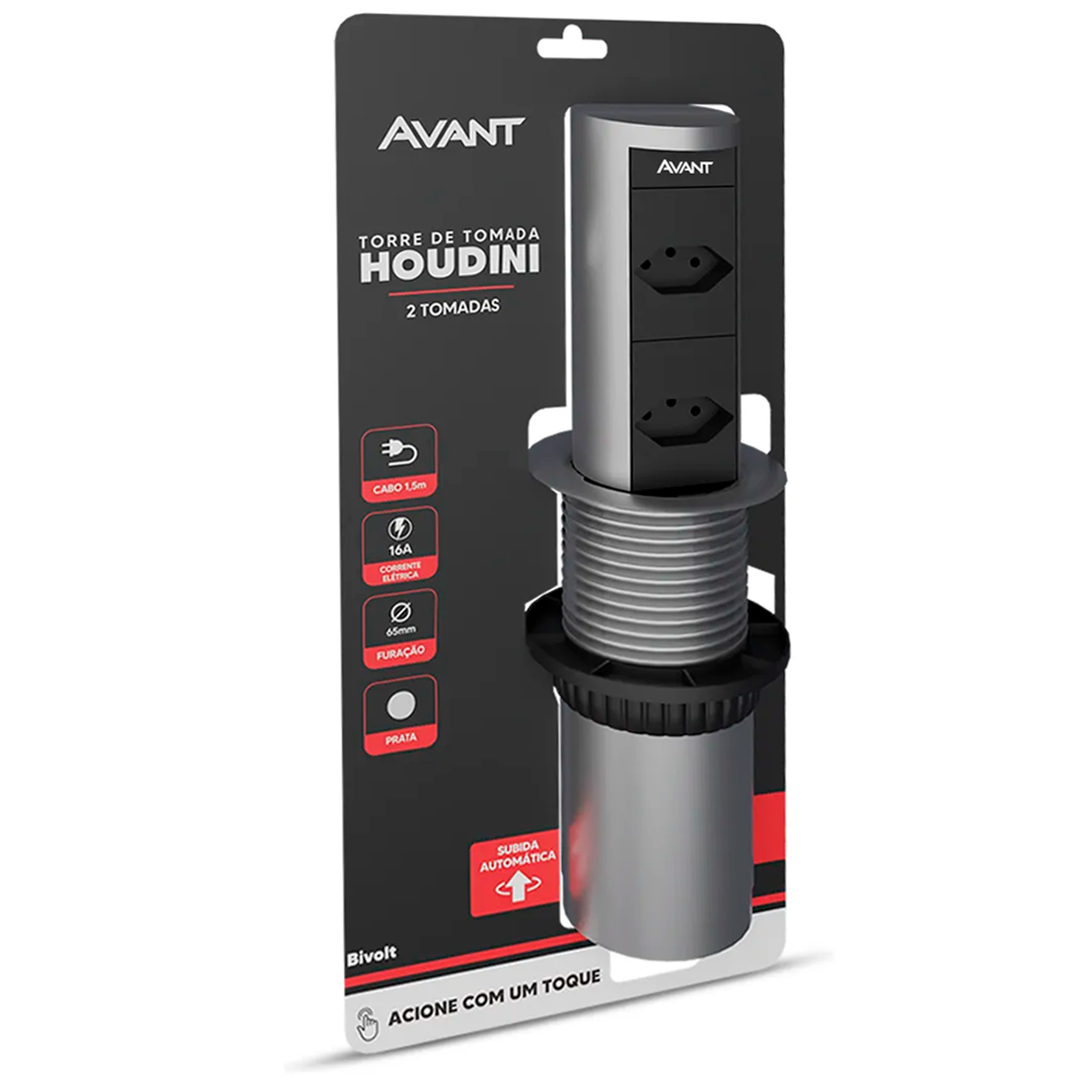 Torre 2 Tomadas Houdini Embutir Automática Prata Avant
