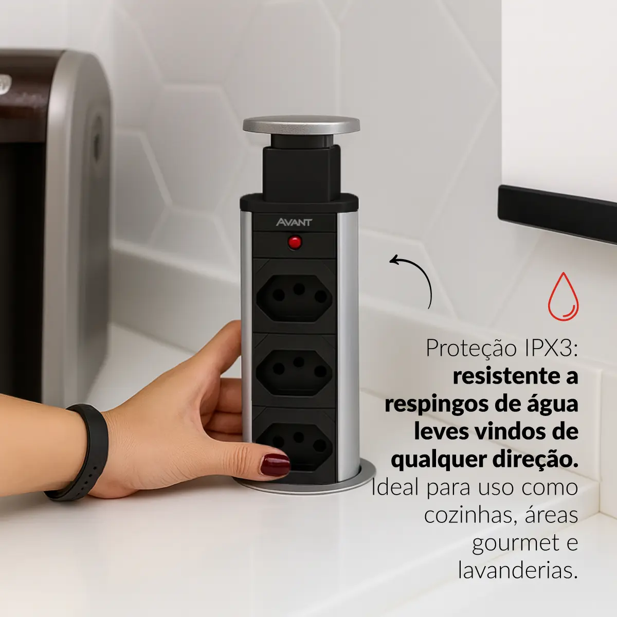 Torre 3 Tomadas Houdini Embutir Automática Prata Avant 4