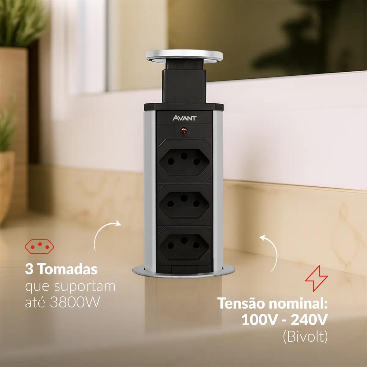 Torre 3 Tomadas Houdini Embutir Automática Prata Avant 3