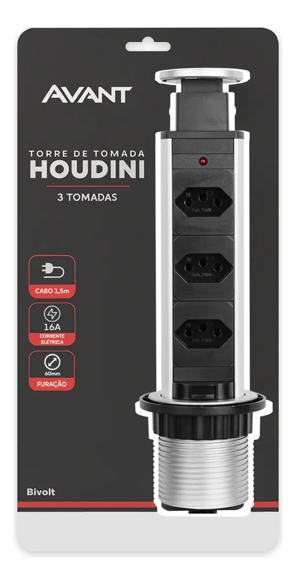 Torre 3 Tomadas Houdini Embutir Automática Prata Avant