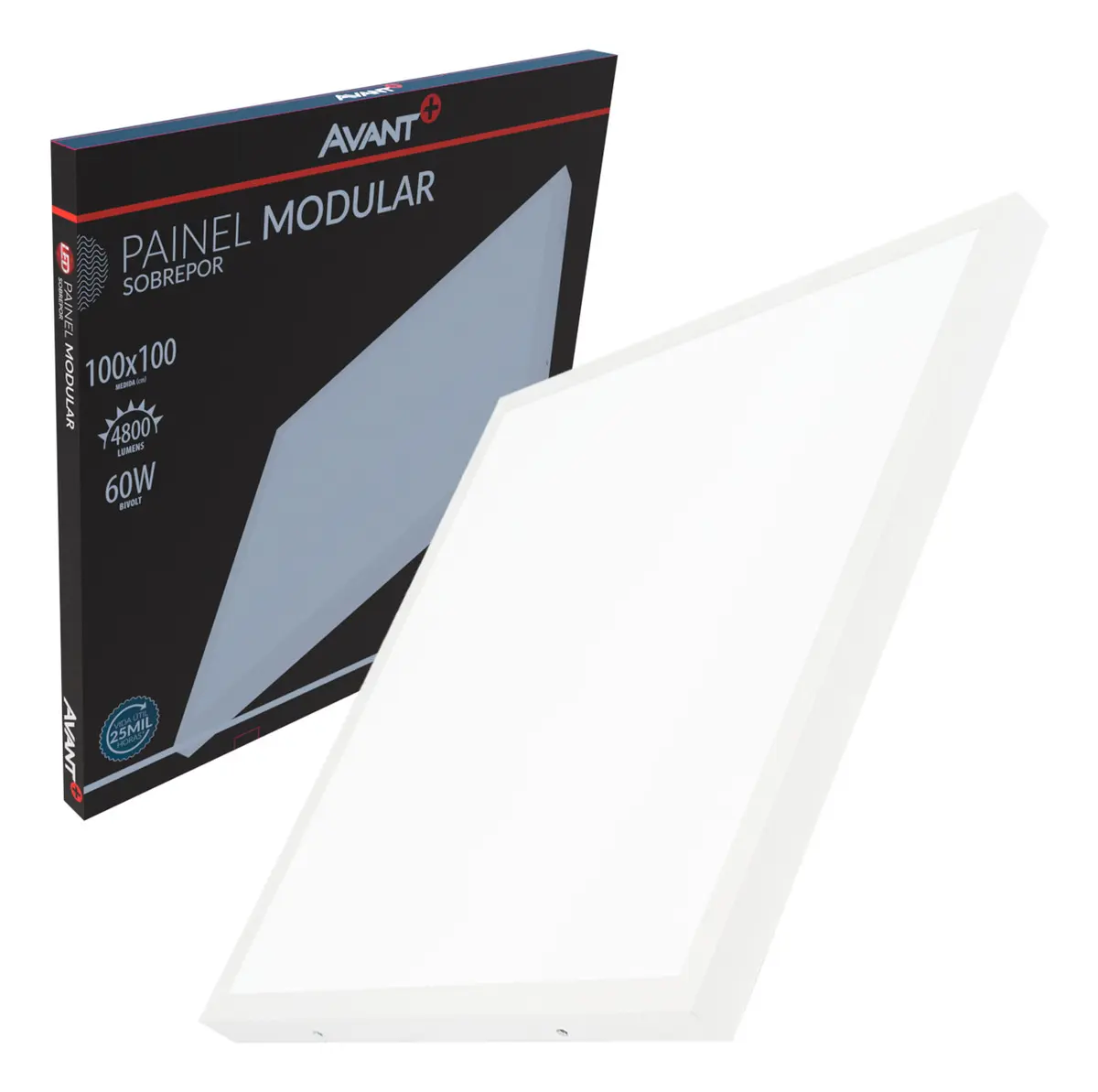 Painel Led Sobrepor 60w 100x100cm Paflon Quadrado Bivolt 6500k Luz Branco Frio Grande Formato - Avant 127/220v