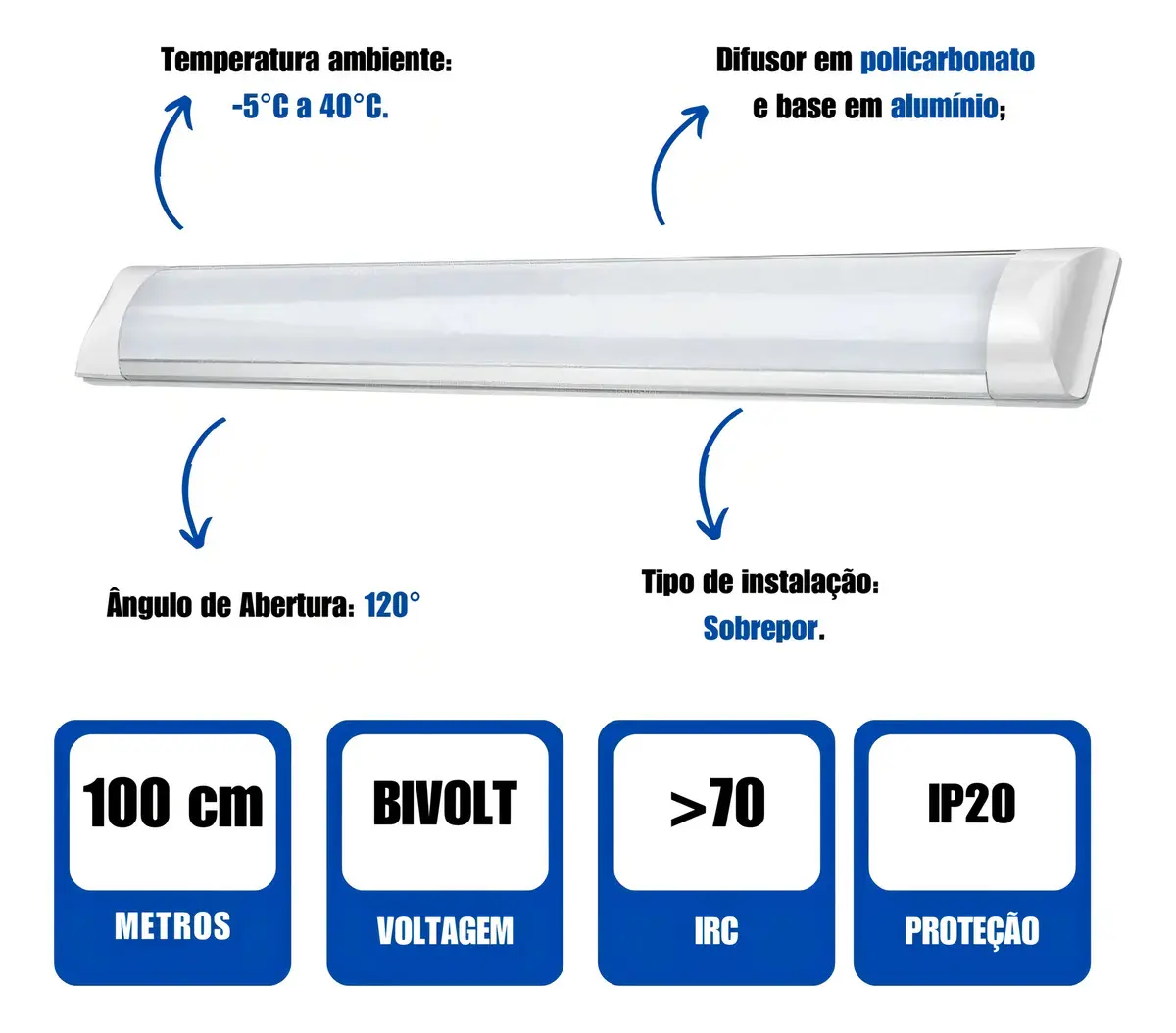 Luminária Elegance Tubular Fit 18w 6500k Sobrepor Avant 127/220v Branco 2