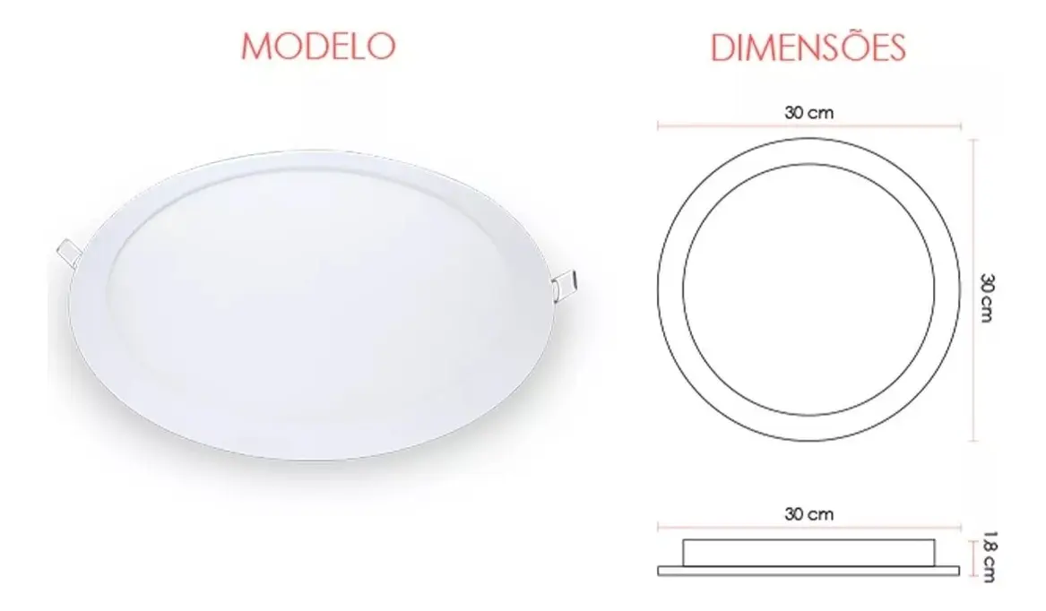 Painel Plafon 24w Led Redondo Luminária Embutir 3000k Quente Estrutura Branco 127/220v 2